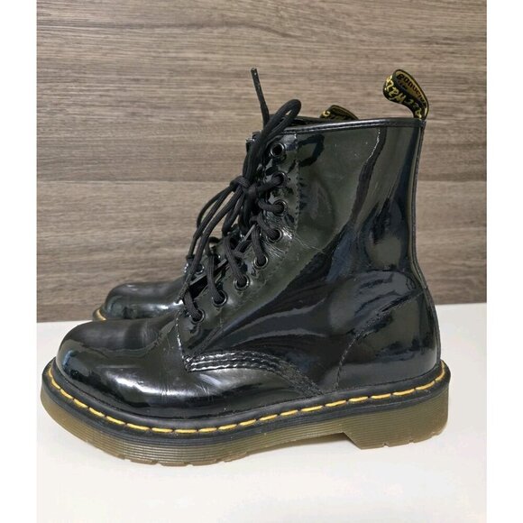 Dr. Martens Shoes - Dr. Martens 1460W Black Patent Leather Boots Women's Size 6 Lace Up